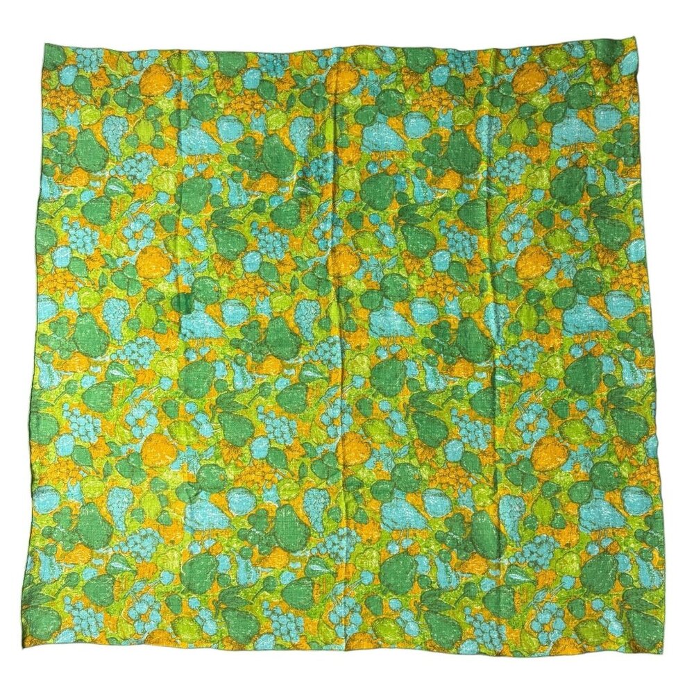 WEST ELM Retro Tablecloth  Square Green Blue Orange Fruit Pear Grapes 45 x 55 in